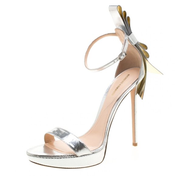 Nicholas Kirkwood Metallic Silver Textured Leather Faye Platform Open Toe Sandal - Picture 1 of 8